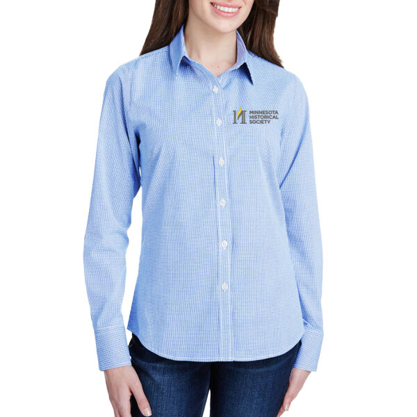 Artisan Collection by Reprime Woemn's Microcheck Gingham Cotton Shirt - Embroidered Logo Thumbnail